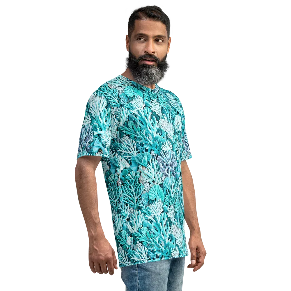 Aqua Coral Garden on Men's Crew Neck T-Shirt — Right
