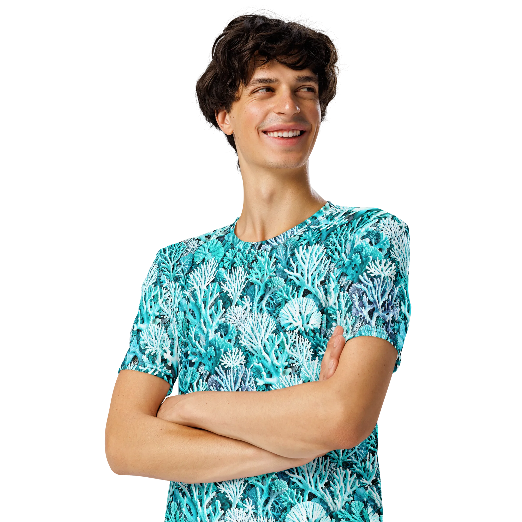 Aqua Coral Garden on Men's Crew Neck T-Shirt — Left Front