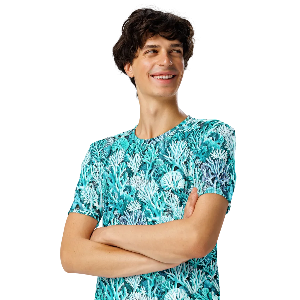 Aqua Coral Garden on Men's Crew Neck T-Shirt — Left Front