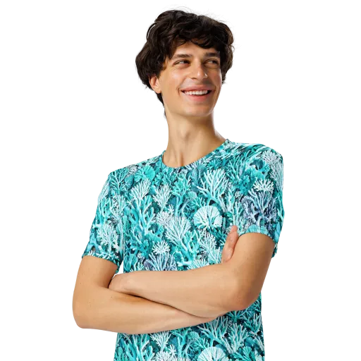 Aqua Coral Garden on a Men's Crew Neck T-Shirt