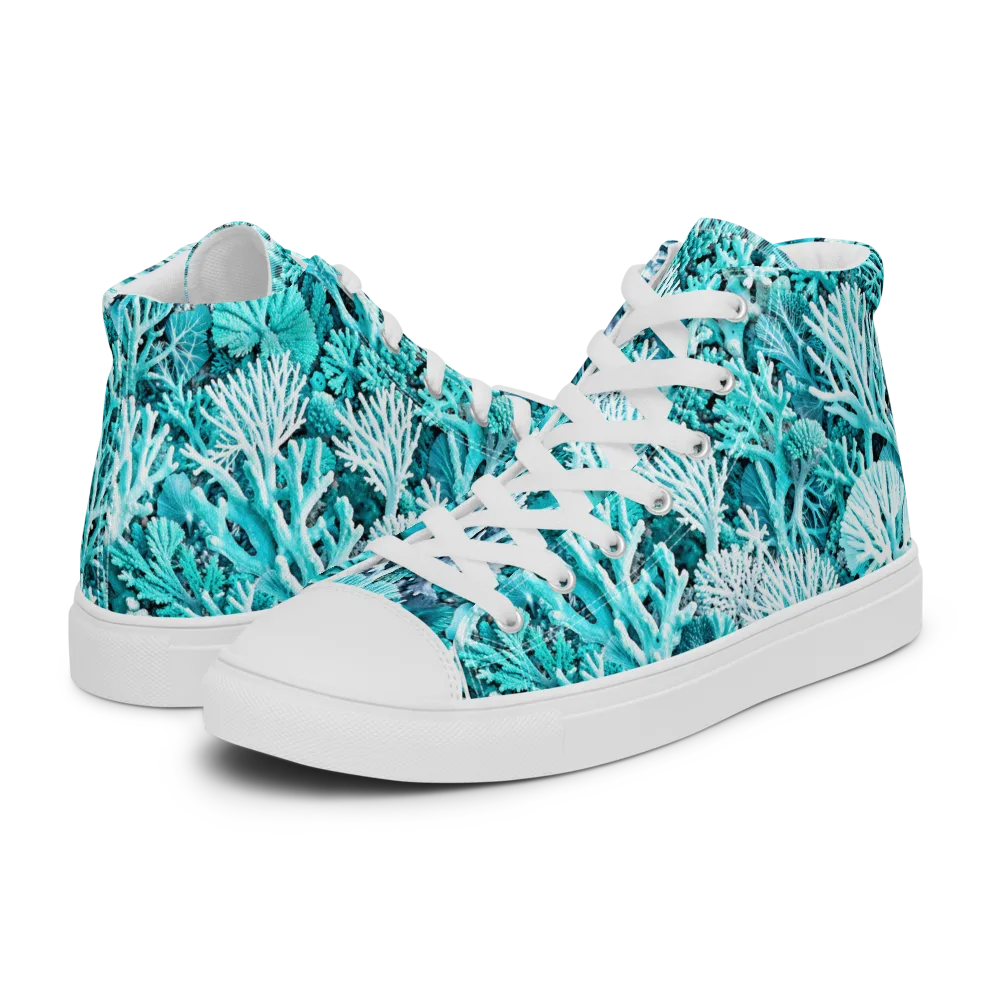 Aqua Coral Garden on Men's High Top Canvas Shoes — Left