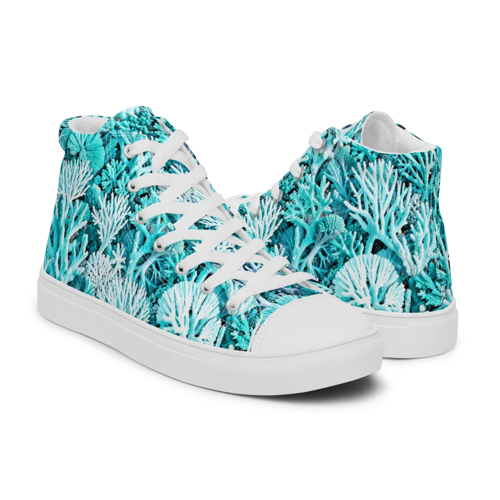 Aqua Coral Garden on Men's High Top Canvas Shoes — Right