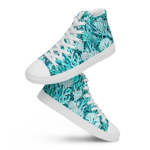 Aqua Coral Garden on a Men's High Top Canvas Shoes