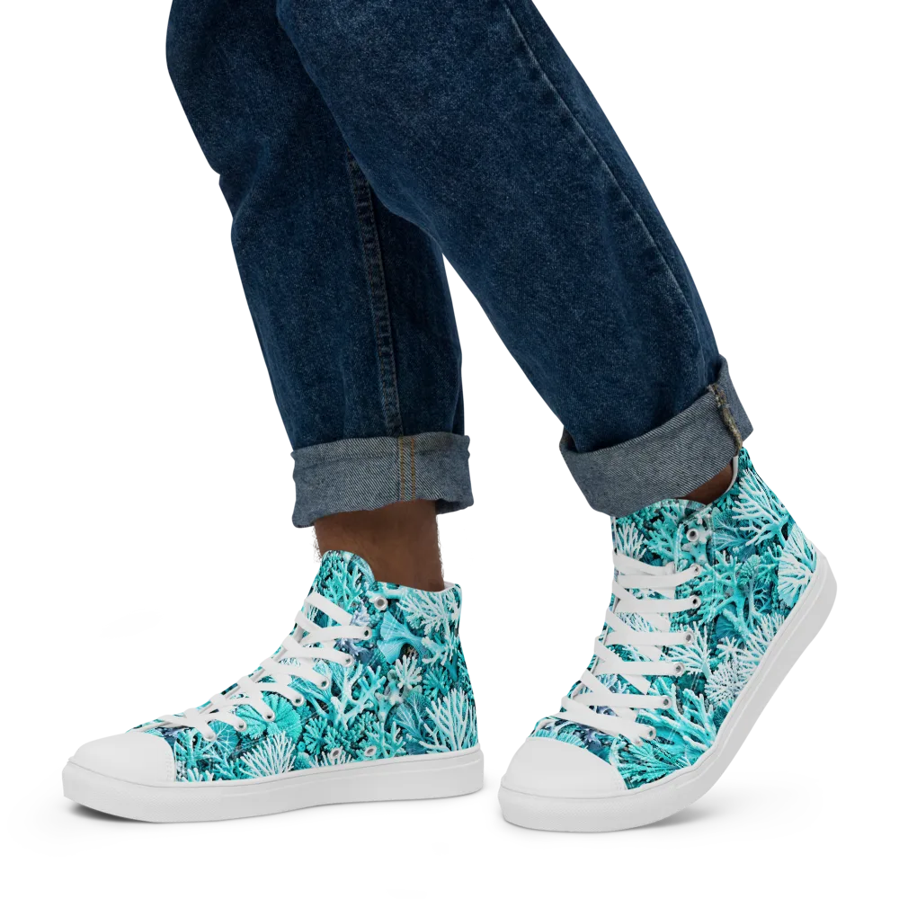 Aqua Coral Garden on Men's High Top Canvas Shoes — Left