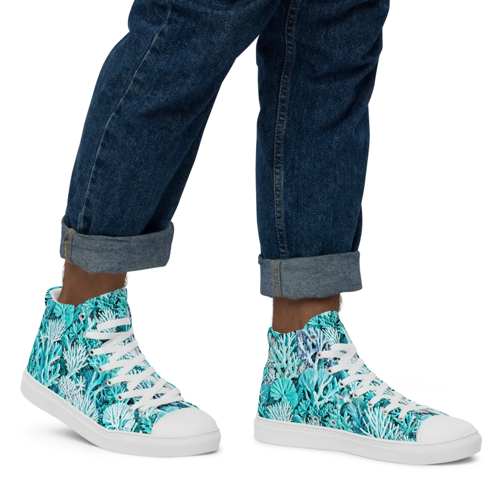 Aqua Coral Garden on Men's High Top Canvas Shoes — Right