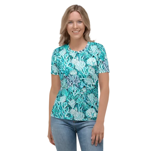 Aqua Coral Garden on a Women's Crew Neck T-Shirt