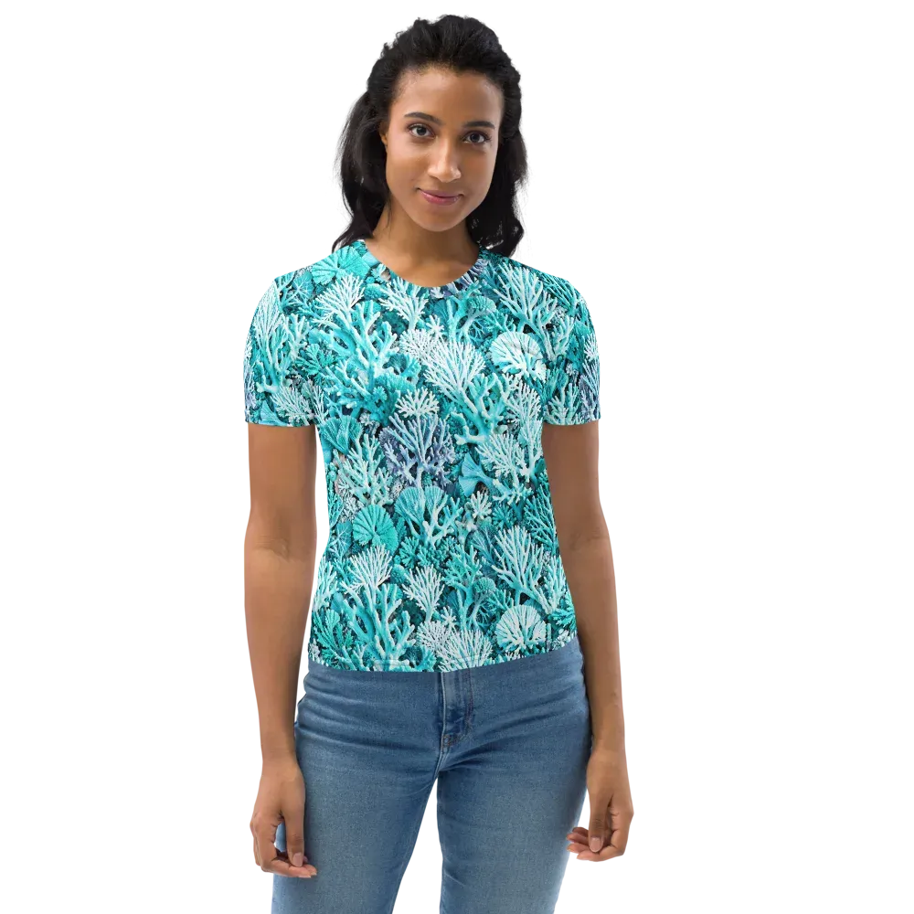 Aqua Coral Garden on Women's Crew Neck T-Shirt — Front