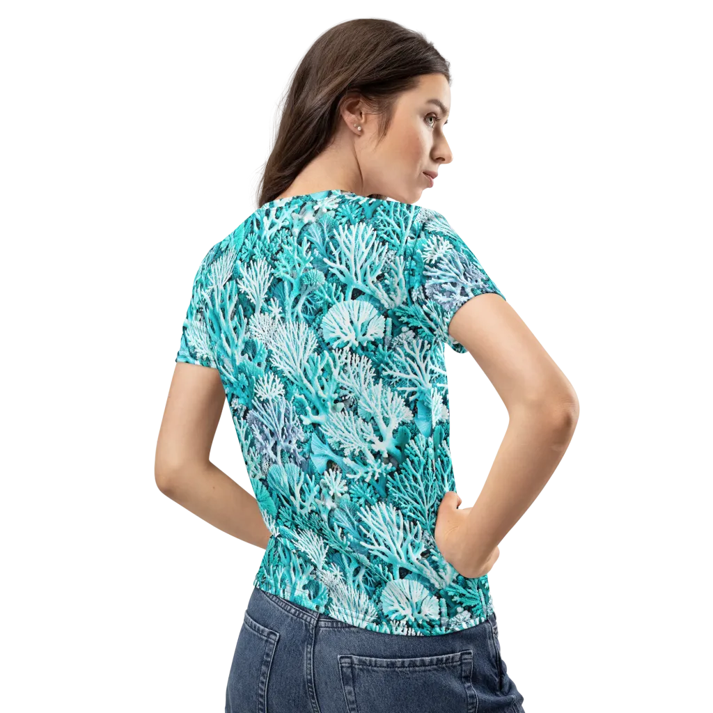 Aqua Coral Garden on Women's Crew Neck T-Shirt — Back