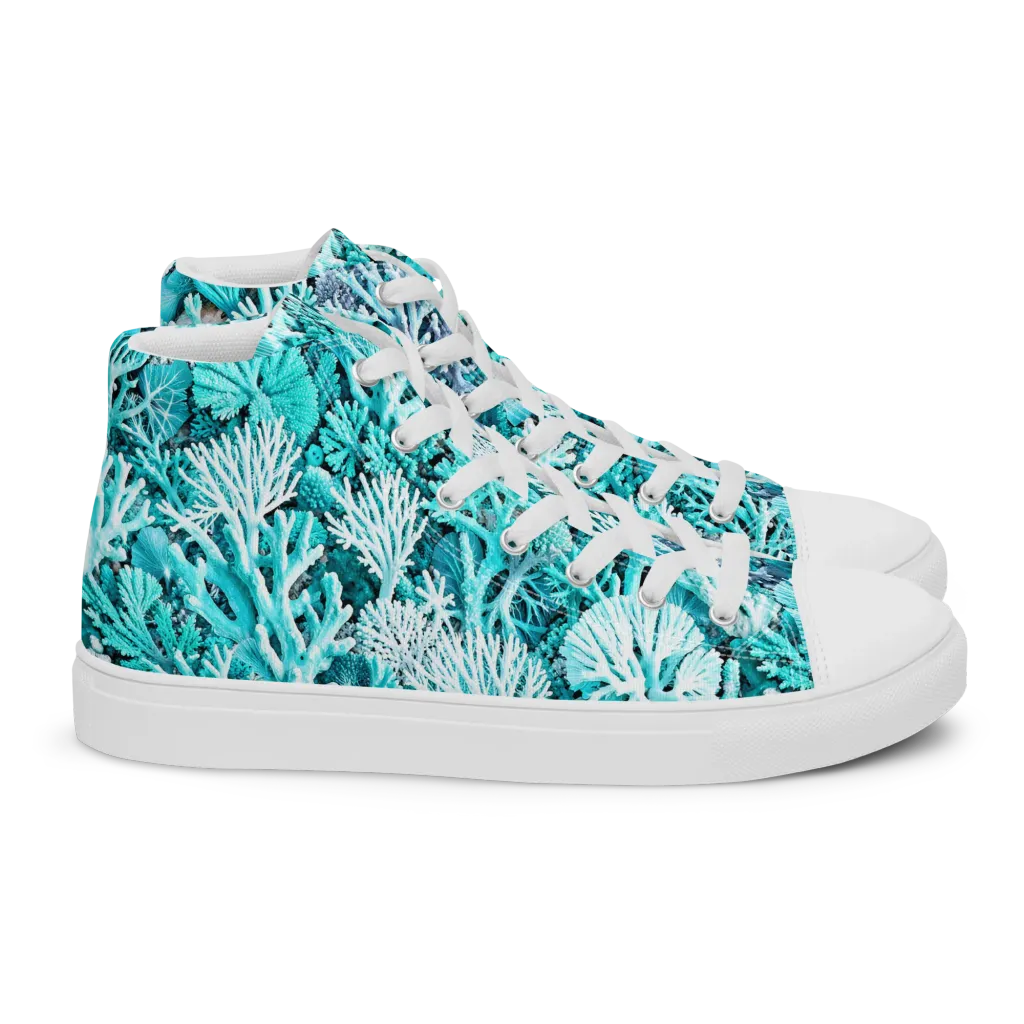 Aqua Coral Garden on Women's High Top Canvas Shoes — Right
