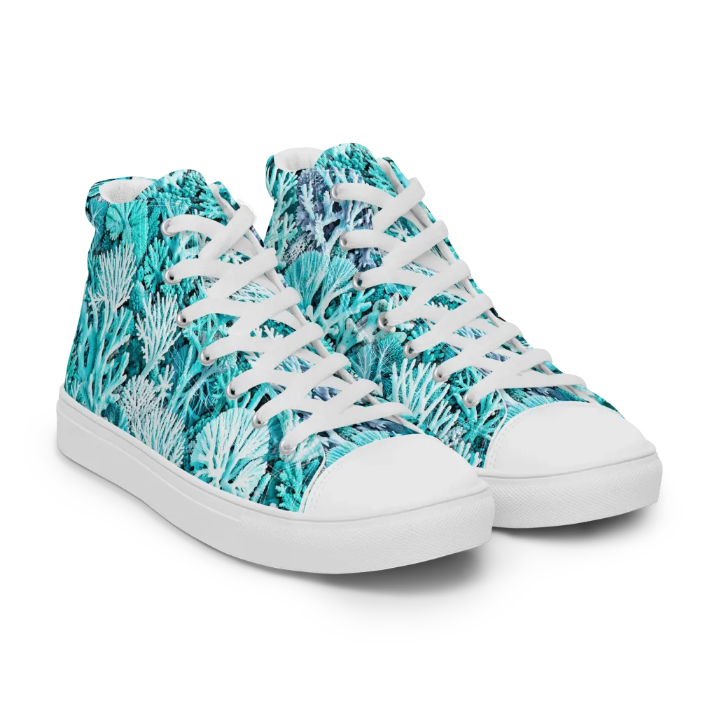 Aqua Coral Garden on Women's High Top Canvas Shoes — Right Front