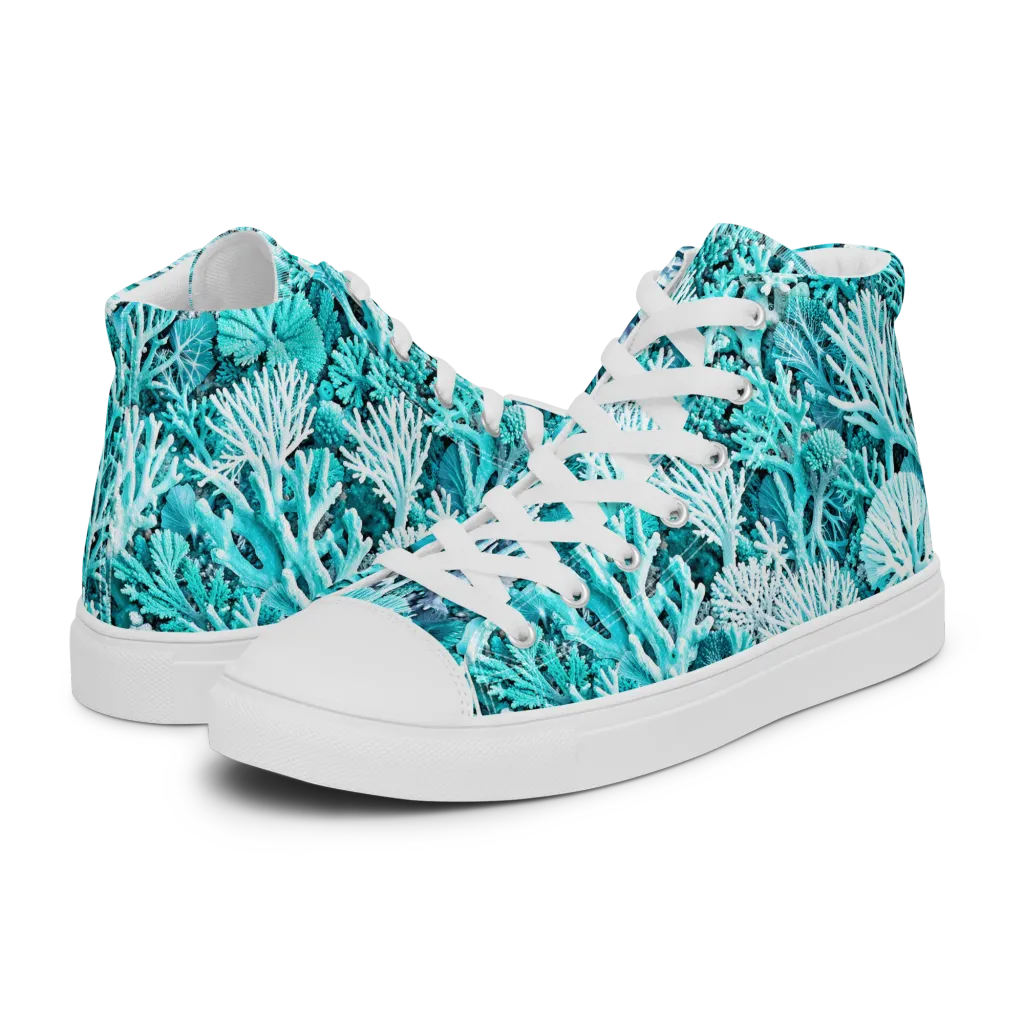 Aqua Coral Garden on Women's High Top Canvas Shoes — Left