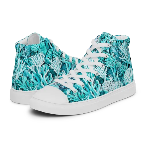Aqua Coral Garden on a Women's High Top Canvas Shoes