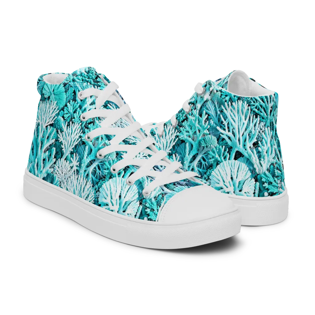 Aqua Coral Garden on Women's High Top Canvas Shoes — Right