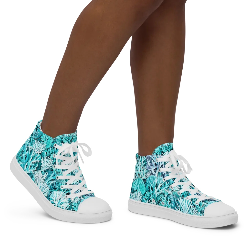 Aqua Coral Garden on Women's High Top Canvas Shoes — Right