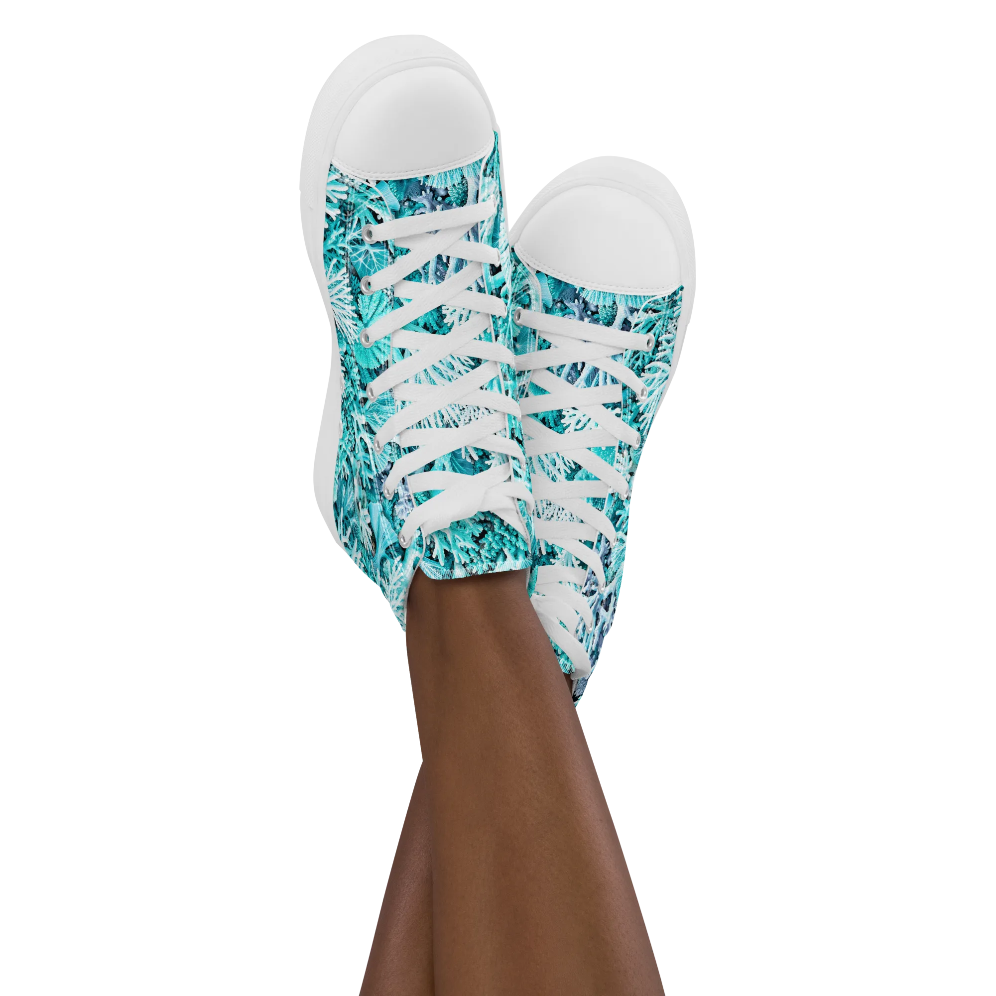 Aqua Coral Garden on Women's High Top Canvas Shoes — Front