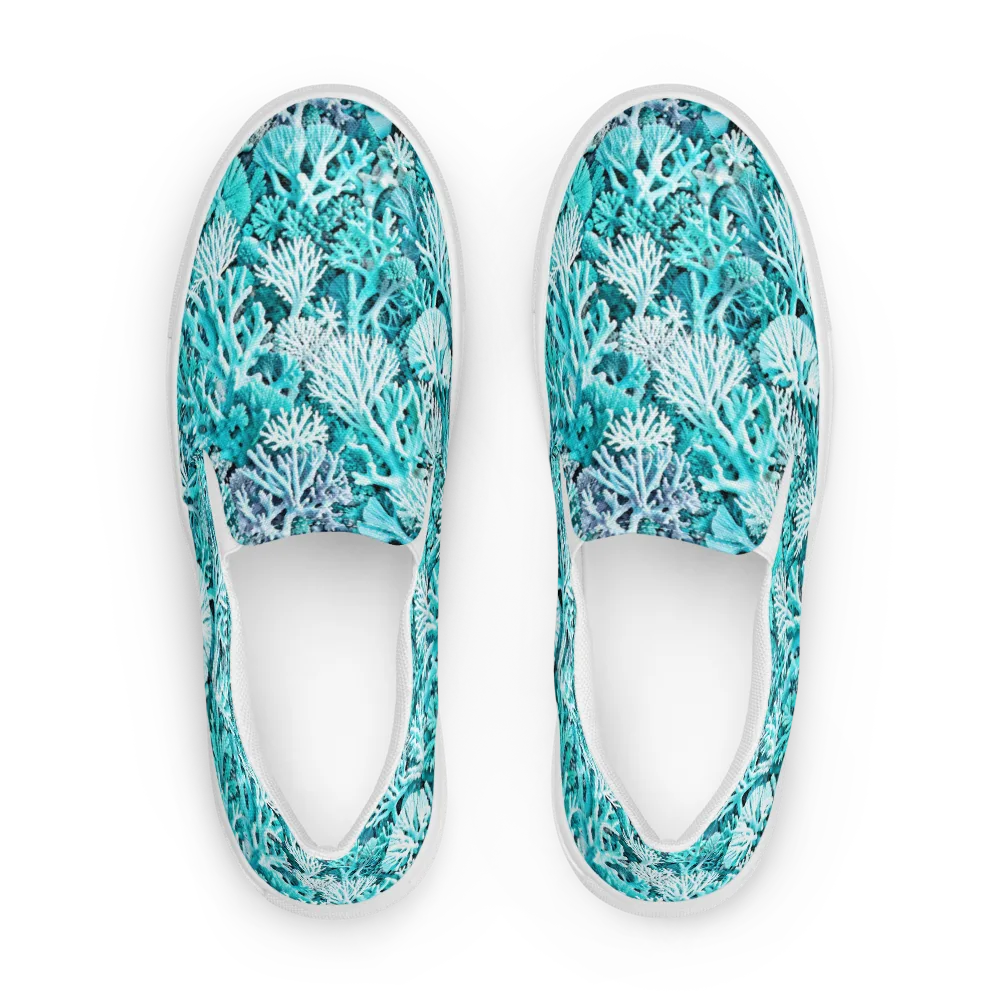Aqua Coral Garden on Men's Slip-On Canvas Shoes — Front