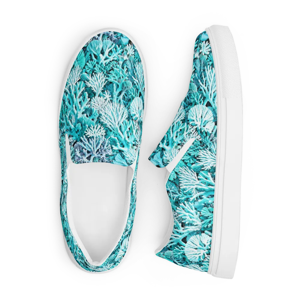 Aqua Coral Garden on Men's Slip-On Canvas Shoes — Front