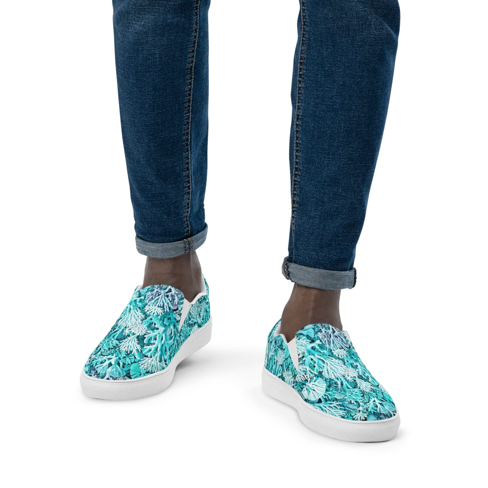 Aqua Coral Garden on Men's Slip-On Canvas Shoes — Front