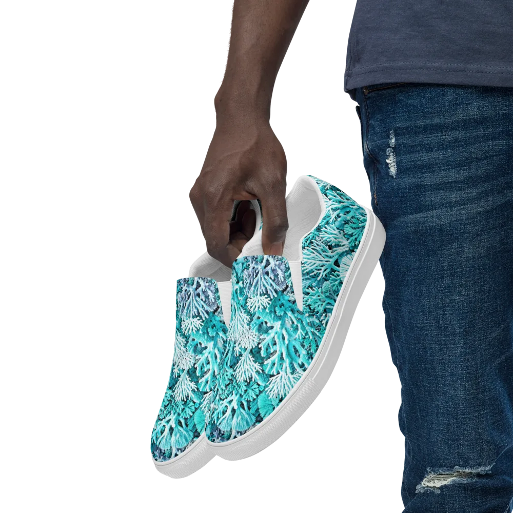 Aqua Coral Garden on Men's Slip-On Canvas Shoes — Left Front