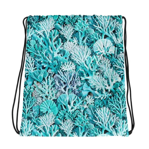 Aqua Coral Garden on a Drawstring Bag