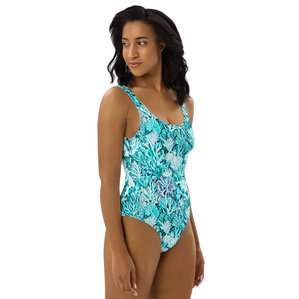 Aqua Coral Garden on One-Piece Swimsuit — Right