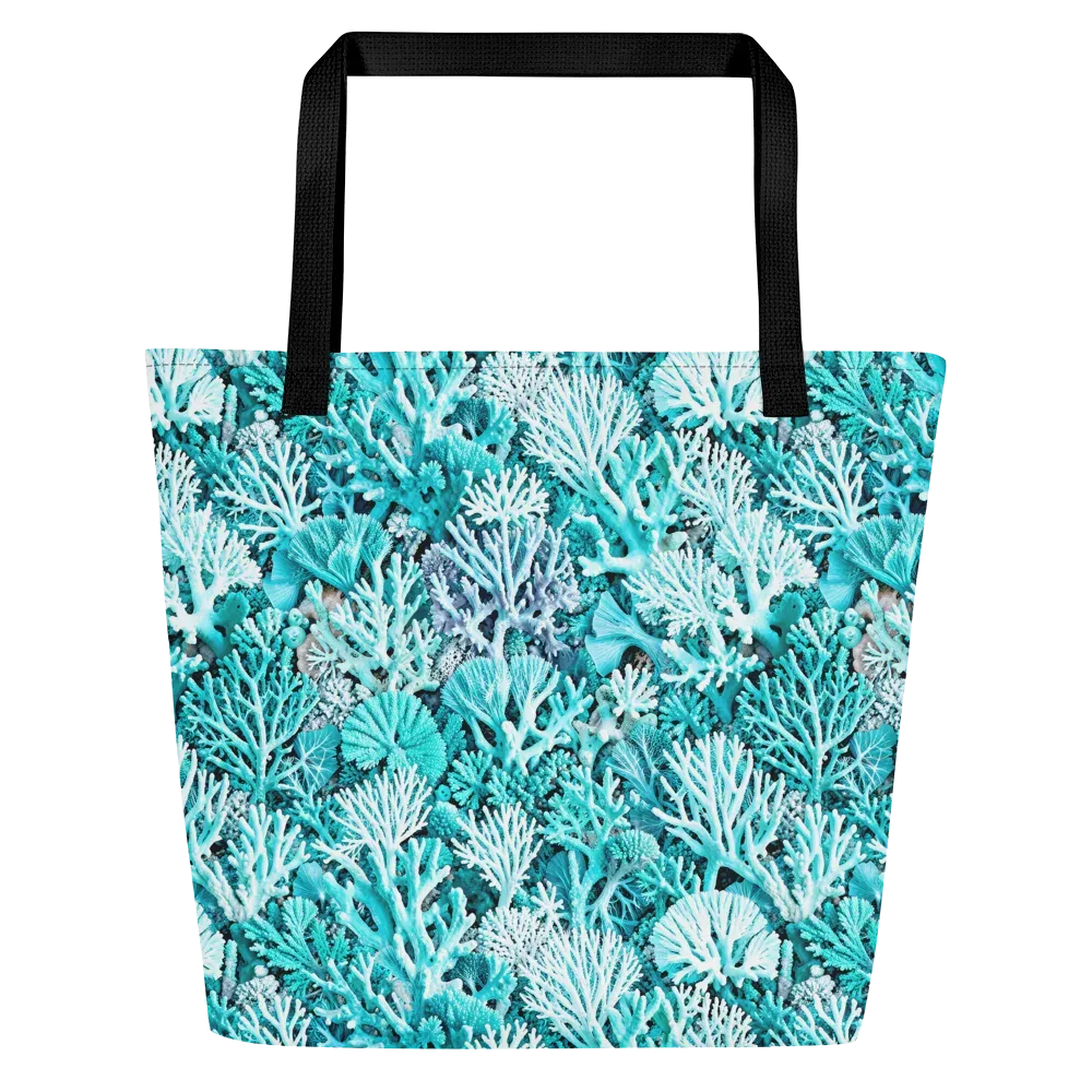 Aqua Coral Garden on Large Tote Bag W/ Pocket — Front