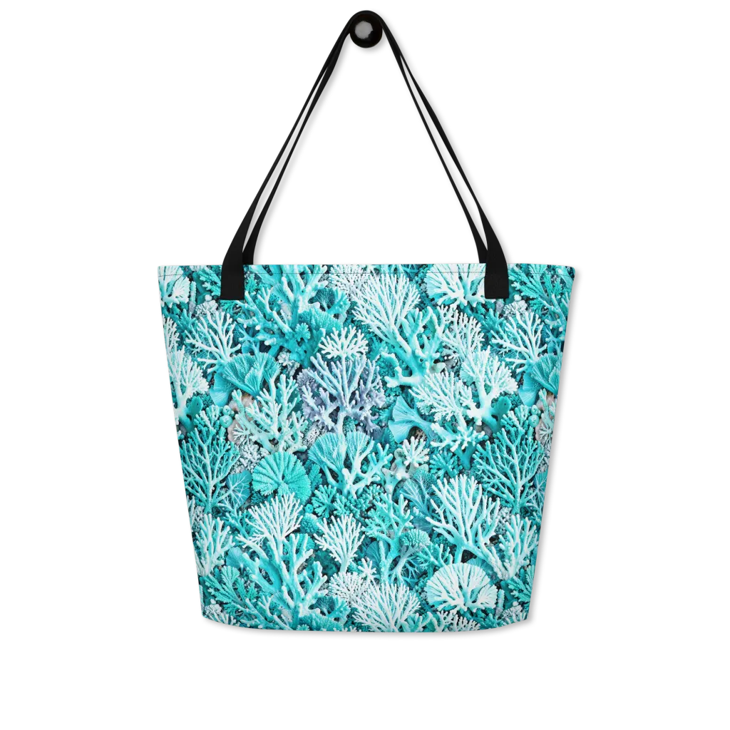 Aqua Coral Garden on Large Tote Bag W/ Pocket — Front