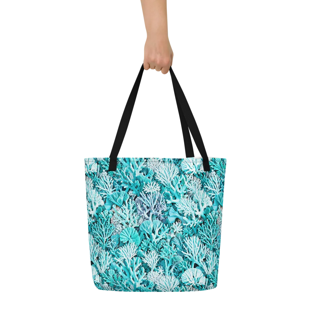Aqua Coral Garden on Large Tote Bag W/ Pocket — Front