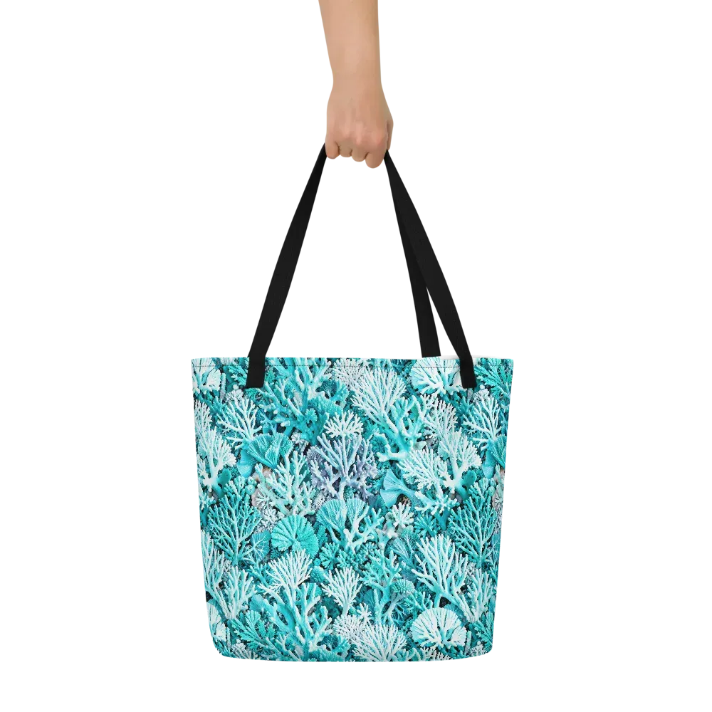 Aqua Coral Garden on Large Tote Bag W/ Pocket — Front