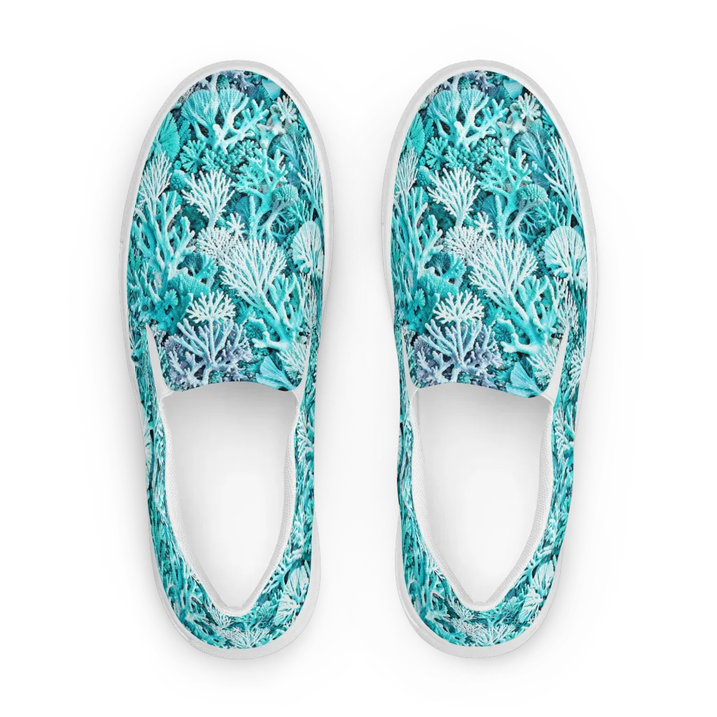 Aqua Coral Garden on Women's Slip-On Canvas Shoes — Front