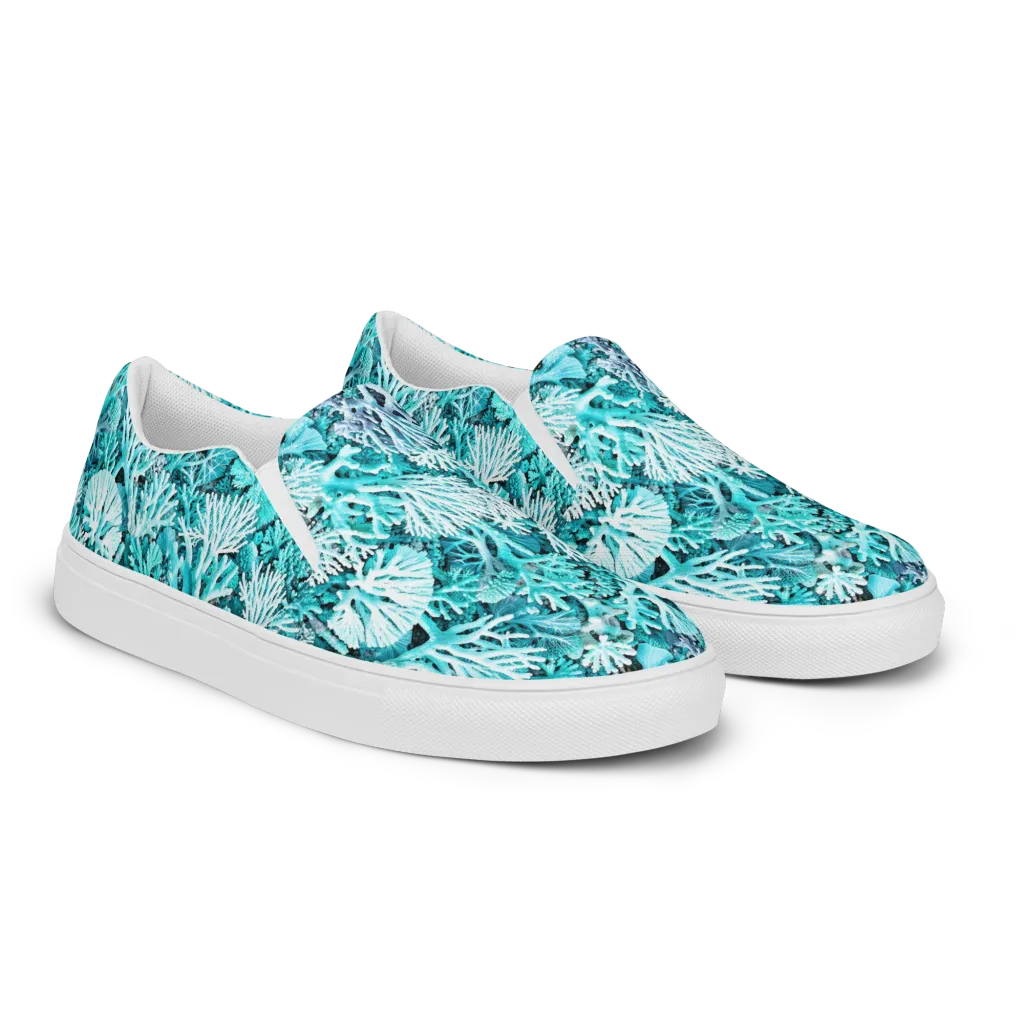 Aqua Coral Garden on Women's Slip-On Canvas Shoes — Right Front
