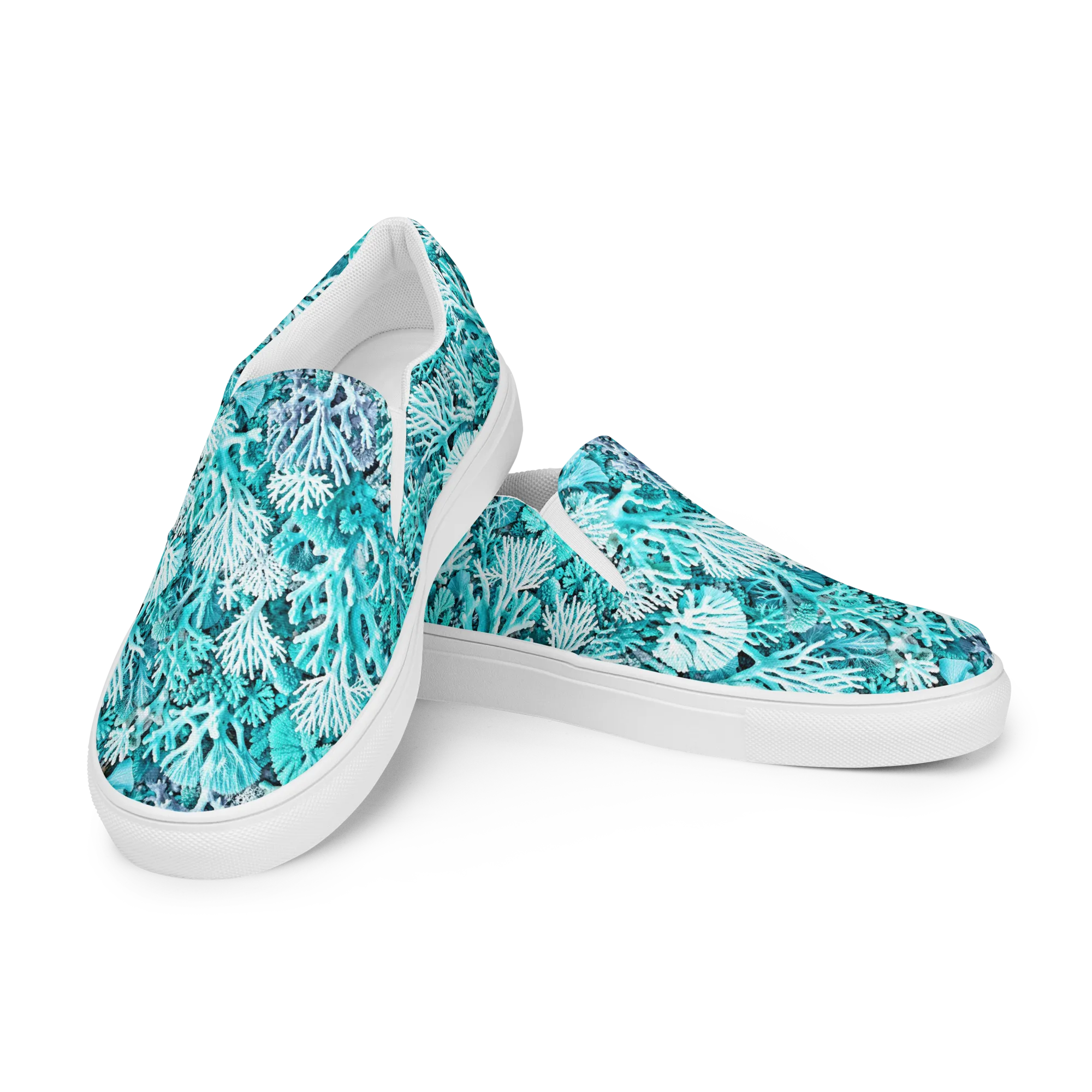 Aqua Coral Garden on Women's Slip-On Canvas Shoes — Left Front