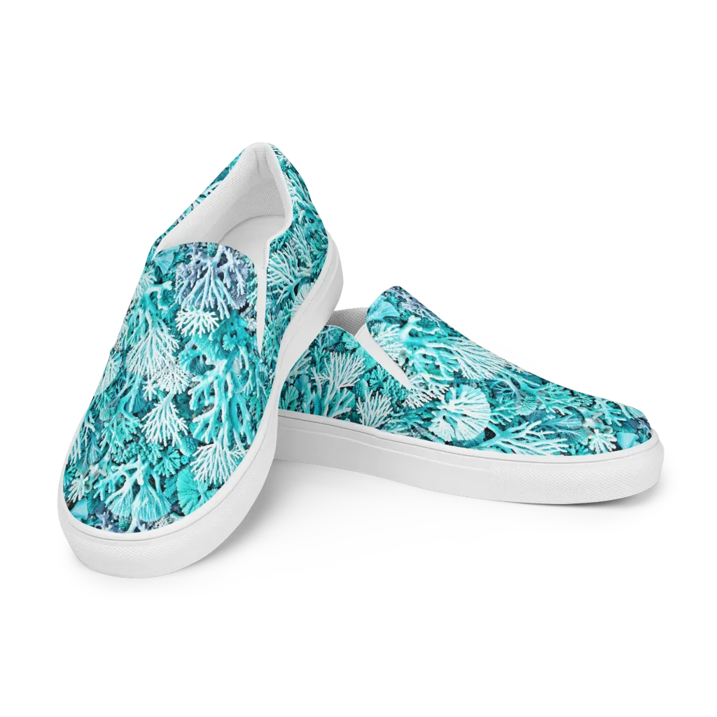 Aqua Coral Garden on Women's Slip-On Canvas Shoes — Left Front