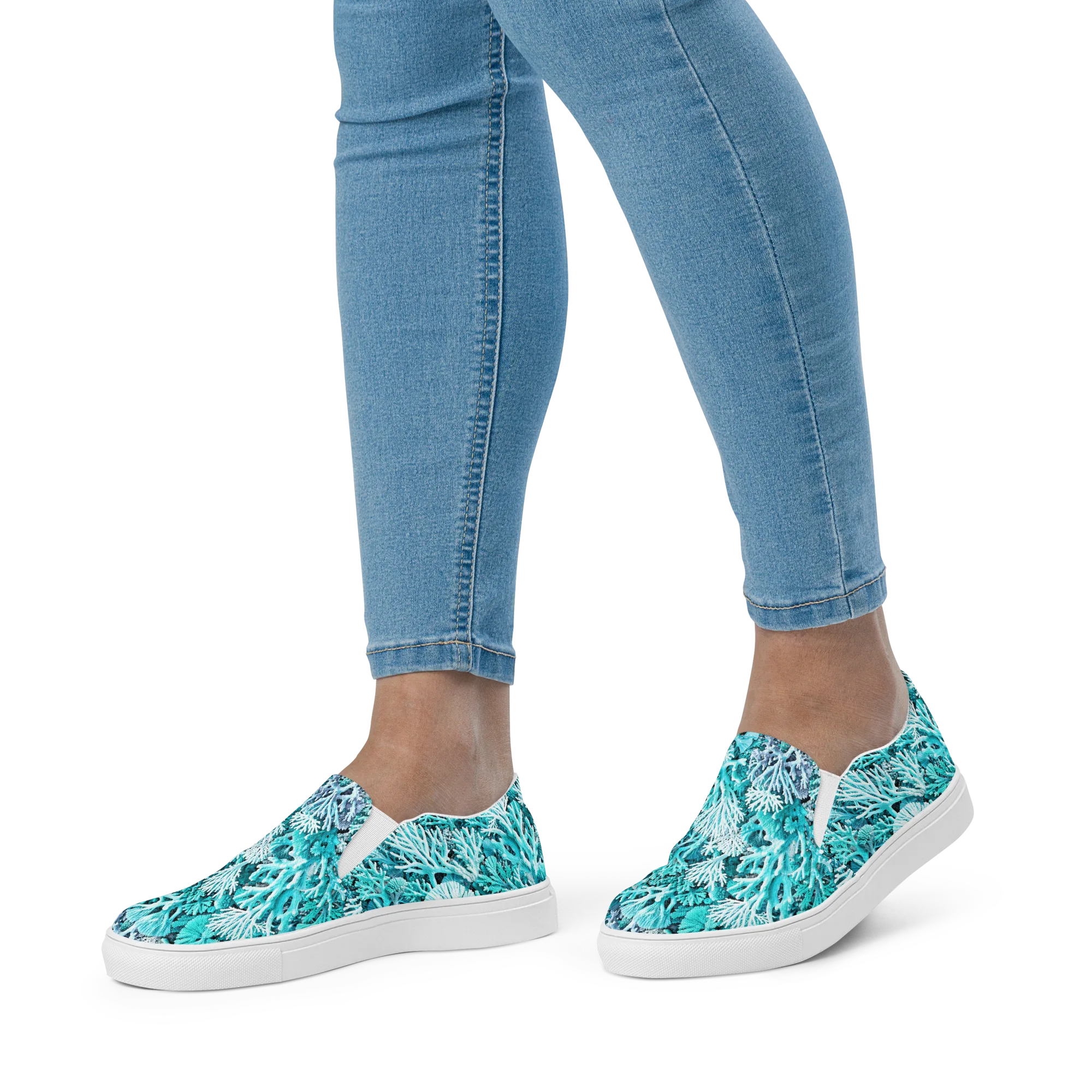 Aqua Coral Garden on Women's Slip-On Canvas Shoes — Front