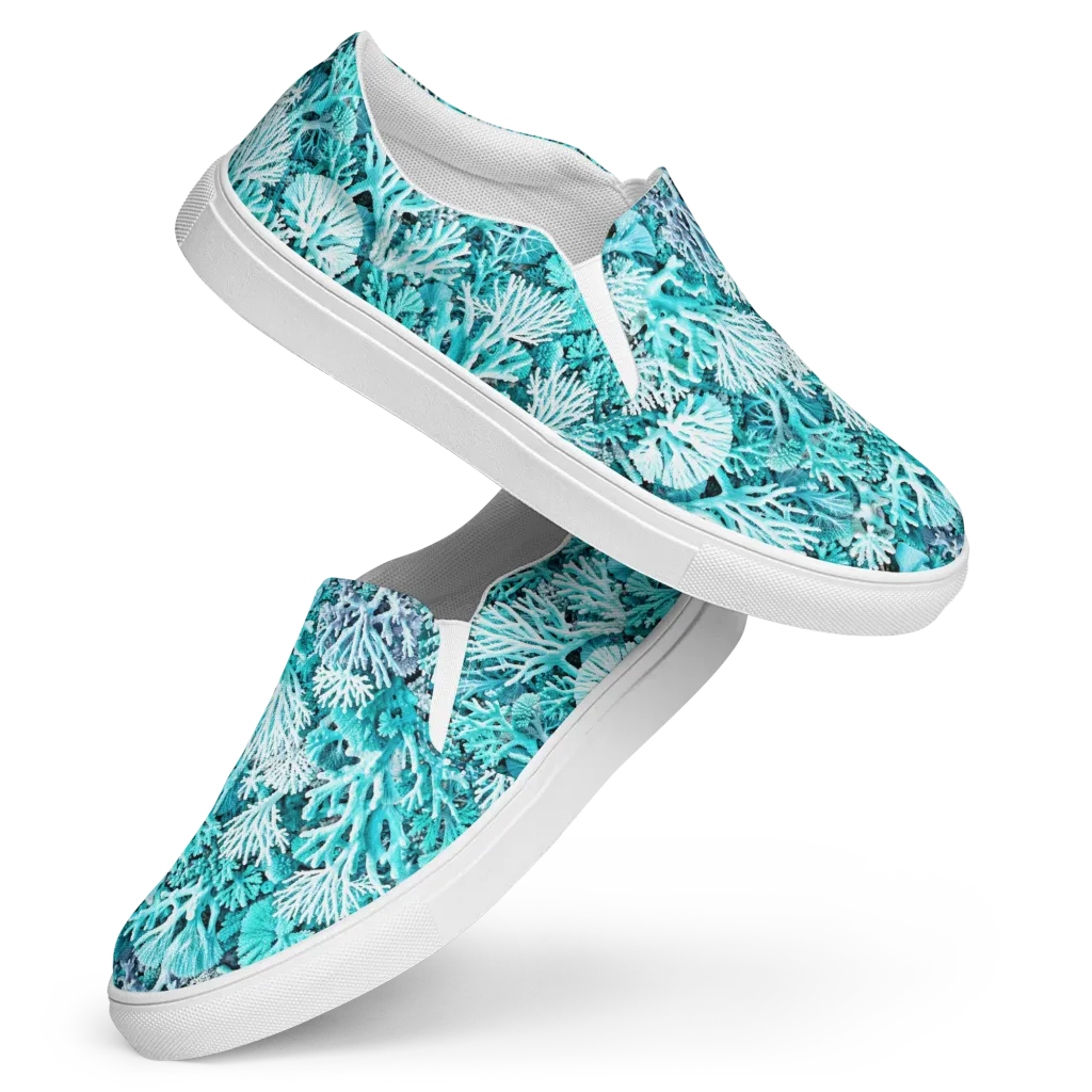 Aqua Coral Garden on Women's Slip-On Canvas Shoes — Front