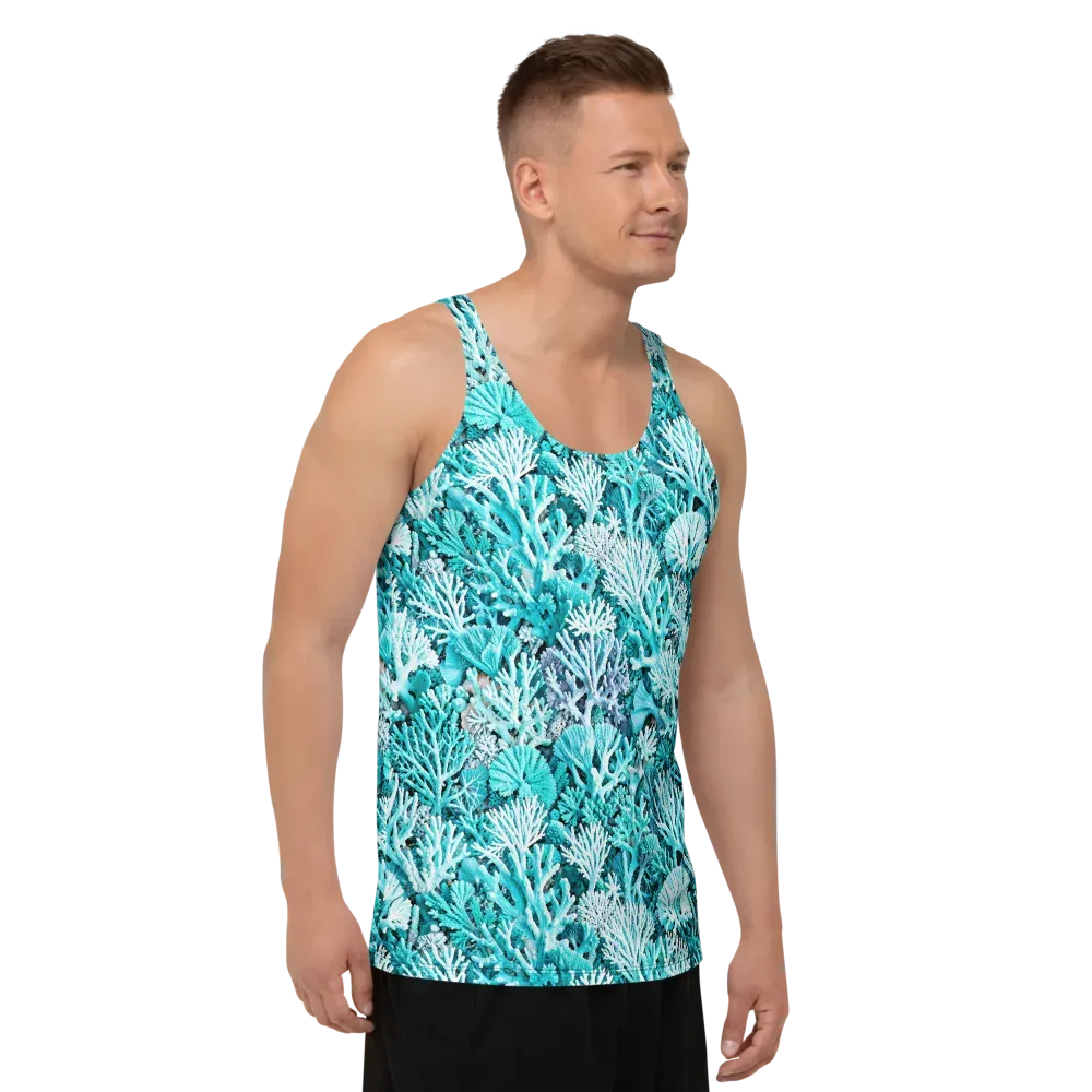 Aqua Coral Garden on Men's Tank Top — Right Front