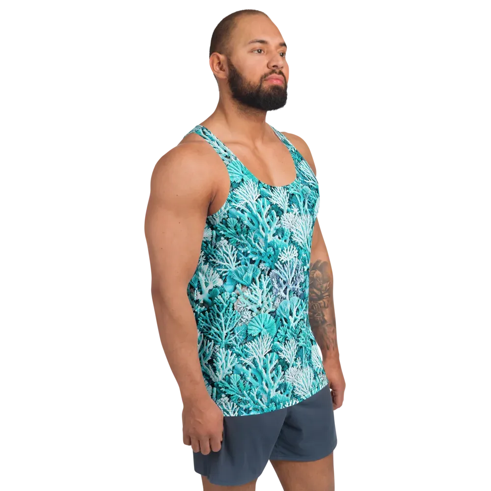 Aqua Coral Garden on Men's Tank Top — Right Front