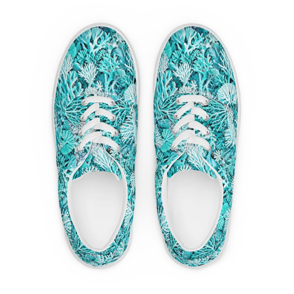 Aqua Coral Garden on Men's Lace-Up Canvas Shoes — Front