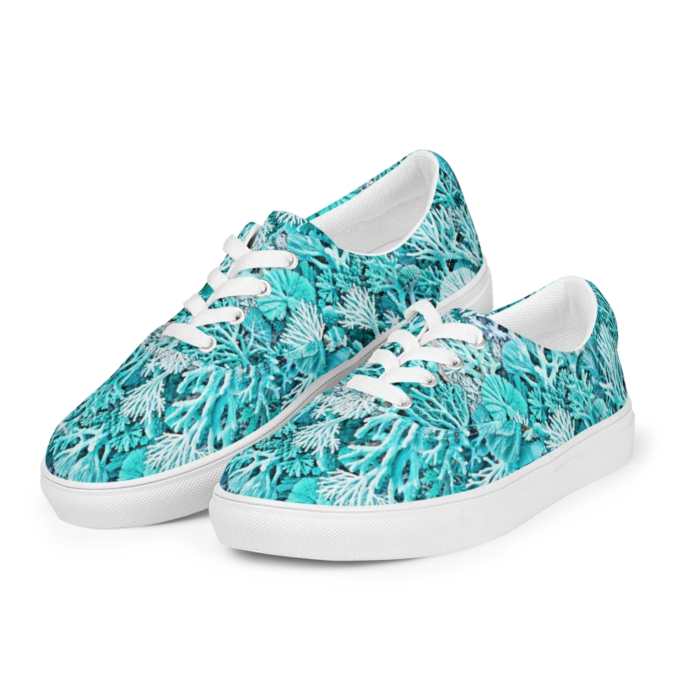 Aqua Coral Garden on Men's Lace-Up Canvas Shoes — Left Front