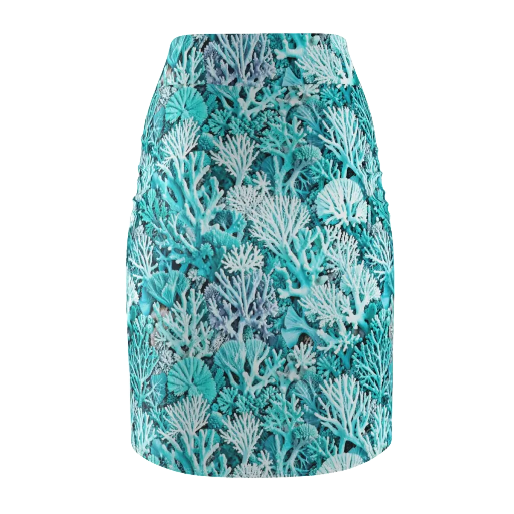 Aqua Coral Garden on Pencil Skirt — Back