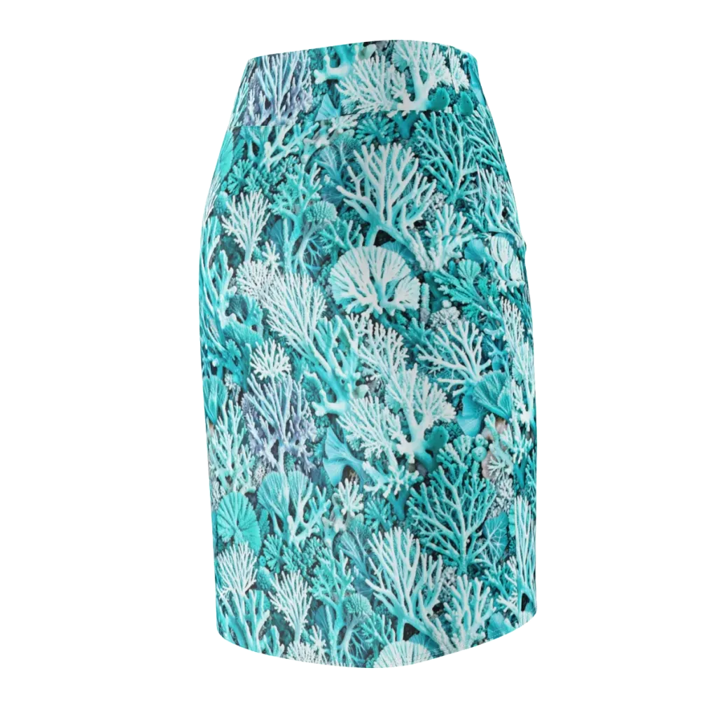 Aqua Coral Garden on Pencil Skirt — Back Side