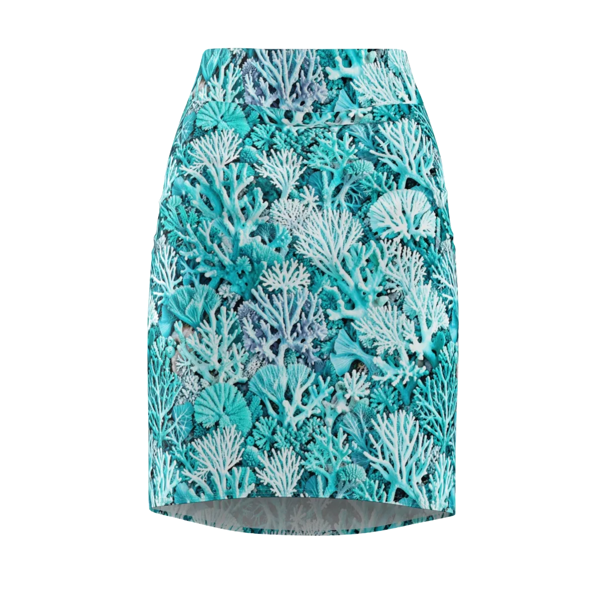 Aqua Coral Garden on Pencil Skirt — Front