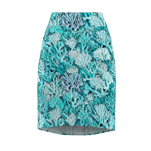 Aqua Coral Garden on a Pencil Skirt