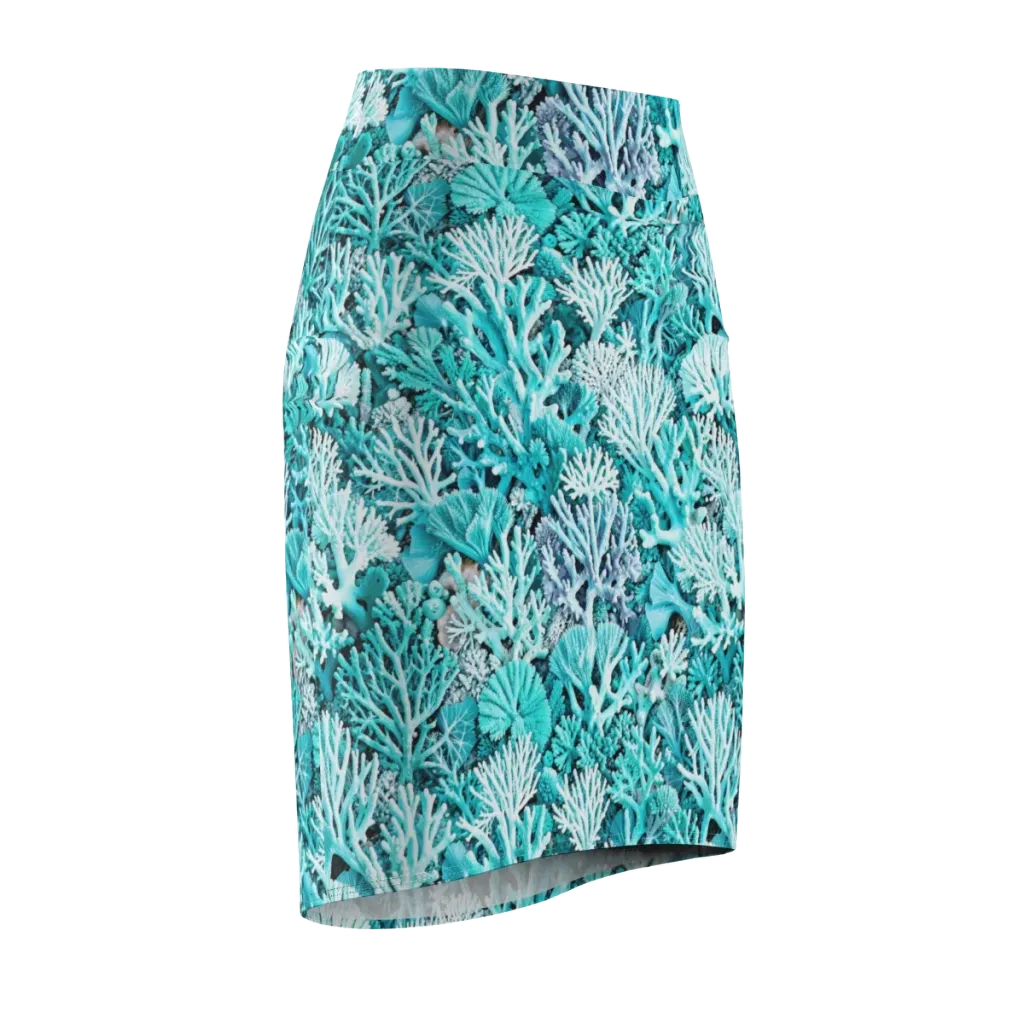 Aqua Coral Garden on Pencil Skirt — Front Side