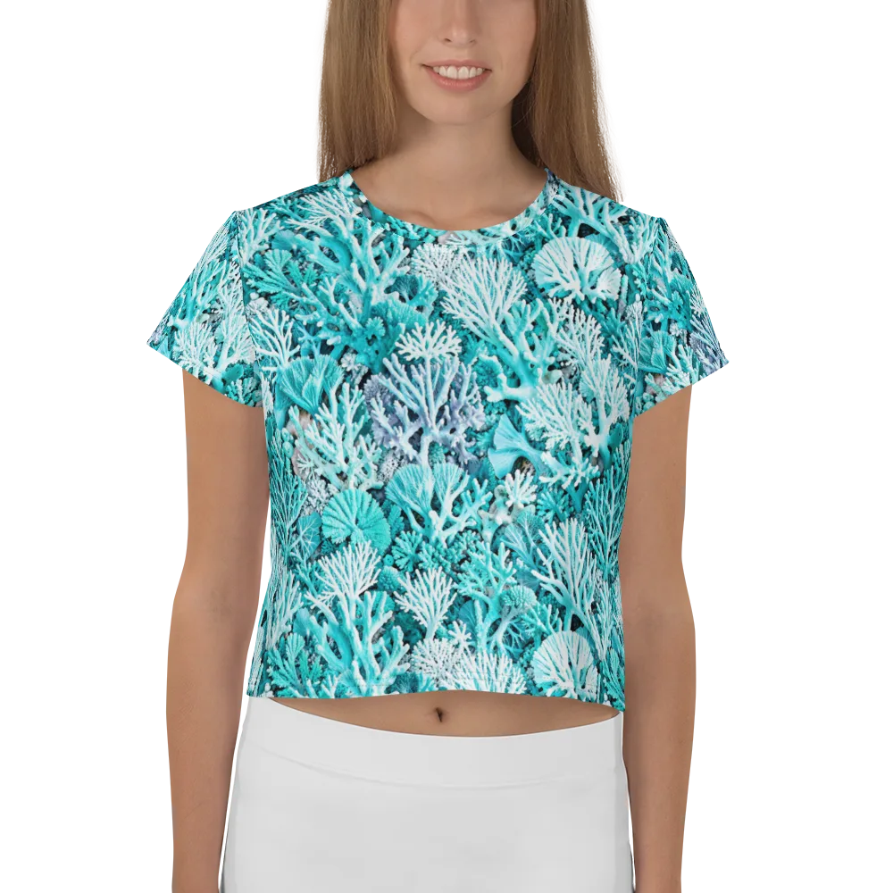 Aqua Coral Garden on Crop Tee — Front