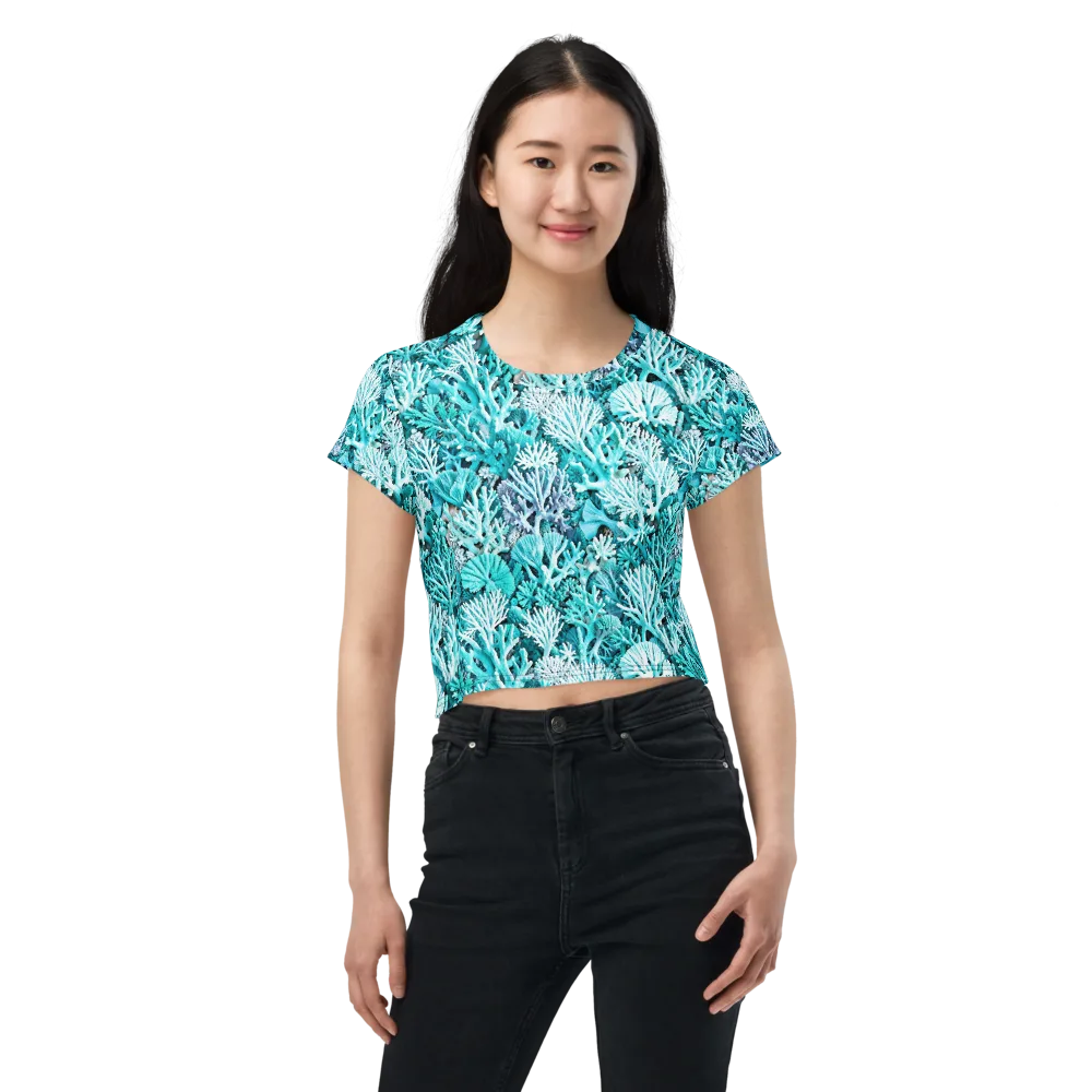 Aqua Coral Garden on Crop Tee — Front