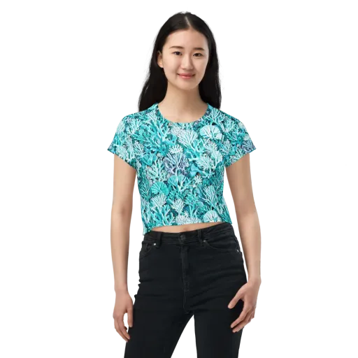 Aqua Coral Garden on a Crop Tee