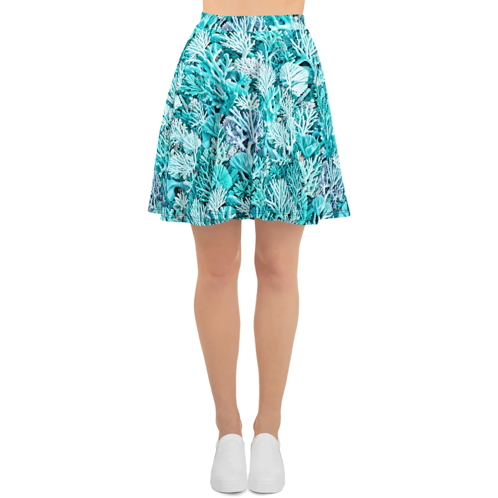 Aqua Coral Garden on Skater Skirt — Front