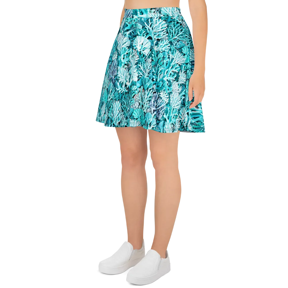 Aqua Coral Garden on Skater Skirt — Left