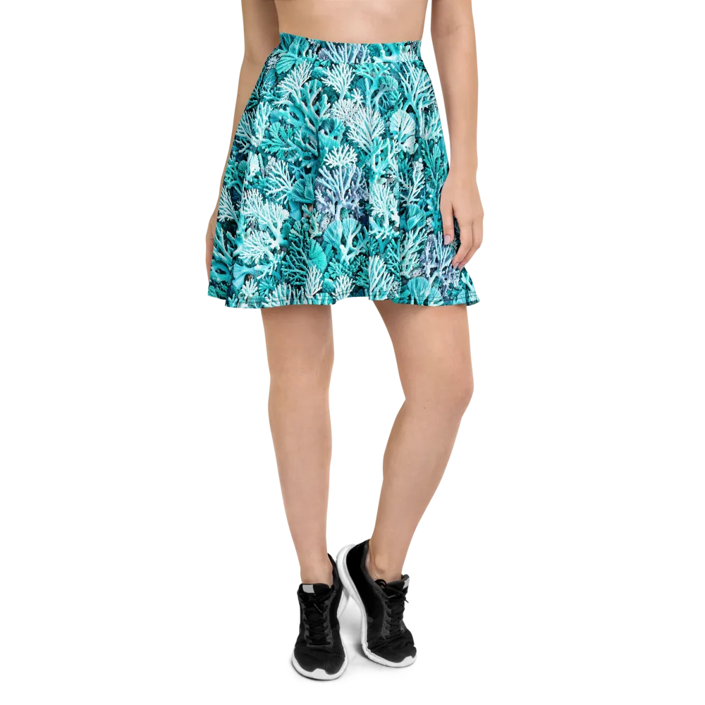 Aqua Coral Garden on Skater Skirt — Front
